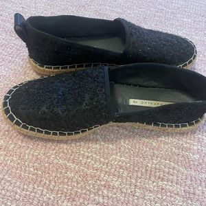 Zara black beaded flat espadrilles